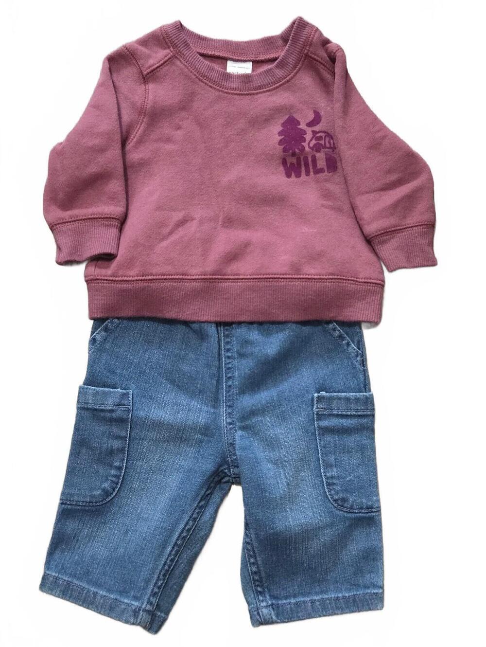 Carter's 3 Months Baby Outfit Set - Mauve Sweatshirt and Denim Pants
